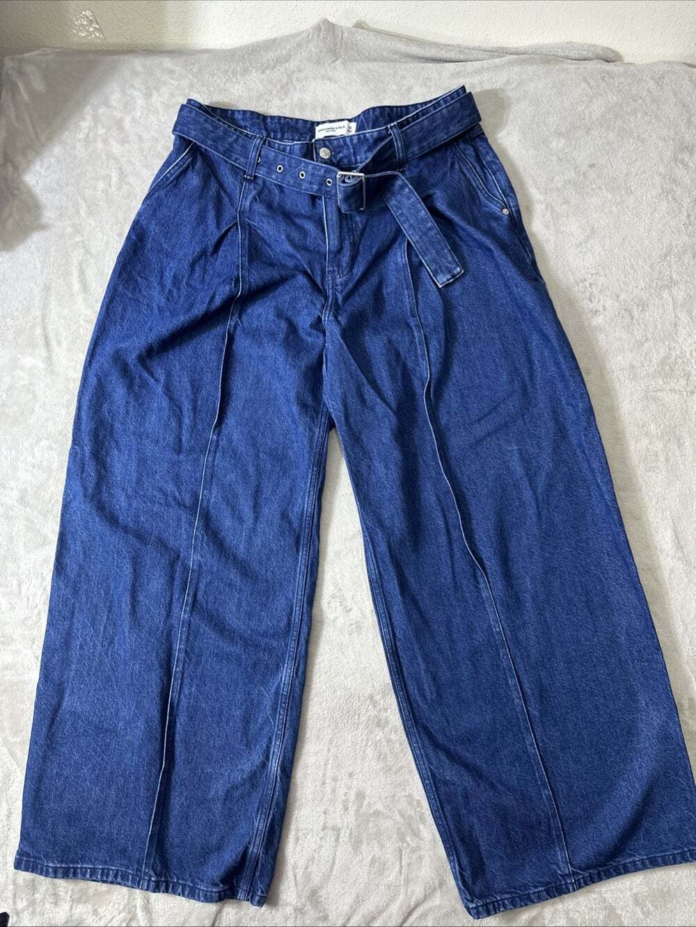 Abercrombie & Fitch High Rise 32 Belted Wide Leg Jeans Blue Denim